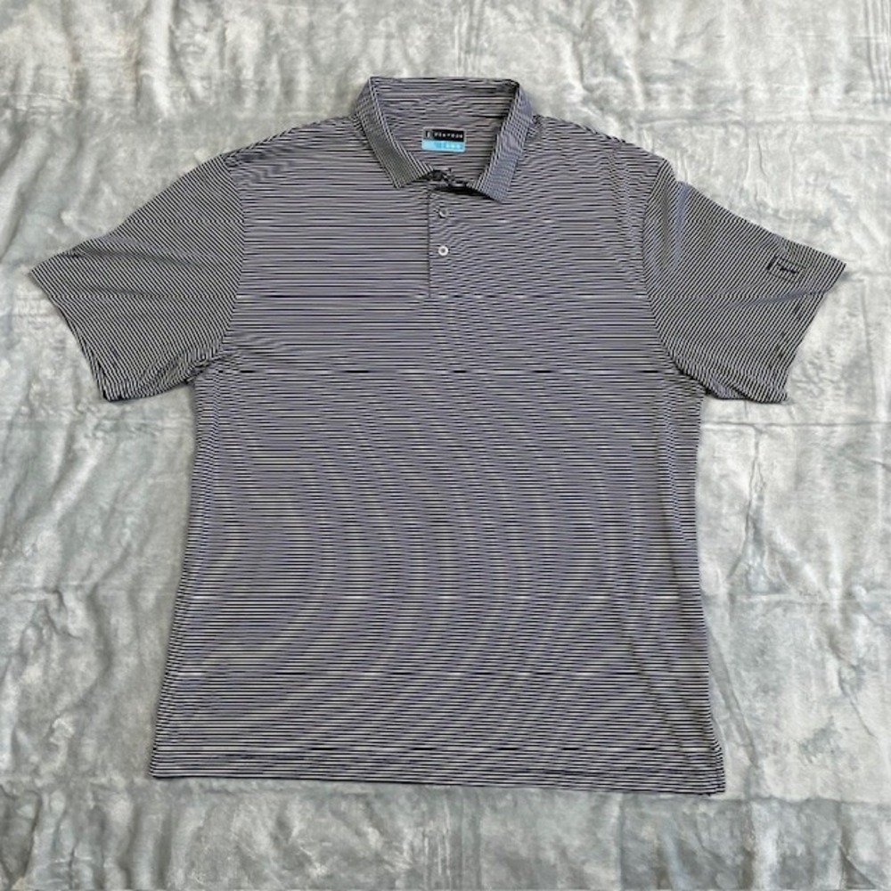 PGA Tour Golf Polo Shirt Mens Black and White Striped Size XL‎ EUC